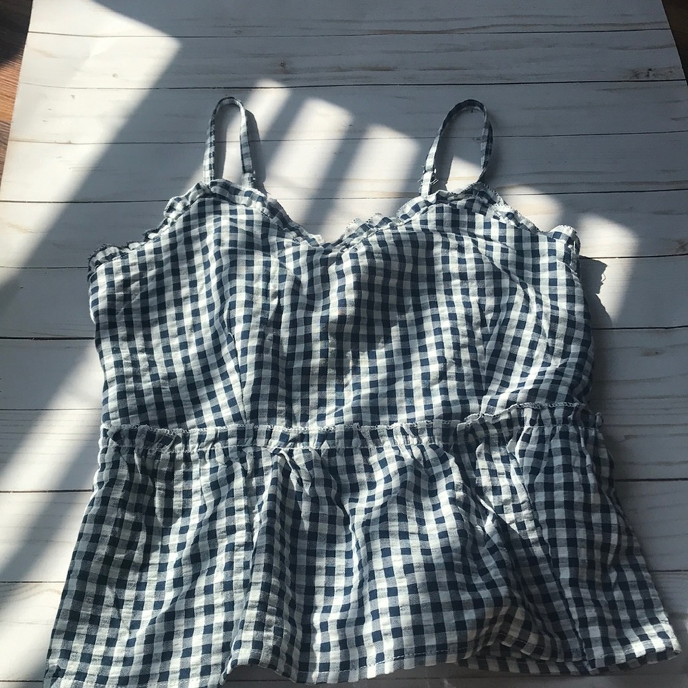 Blue ruffled tank top